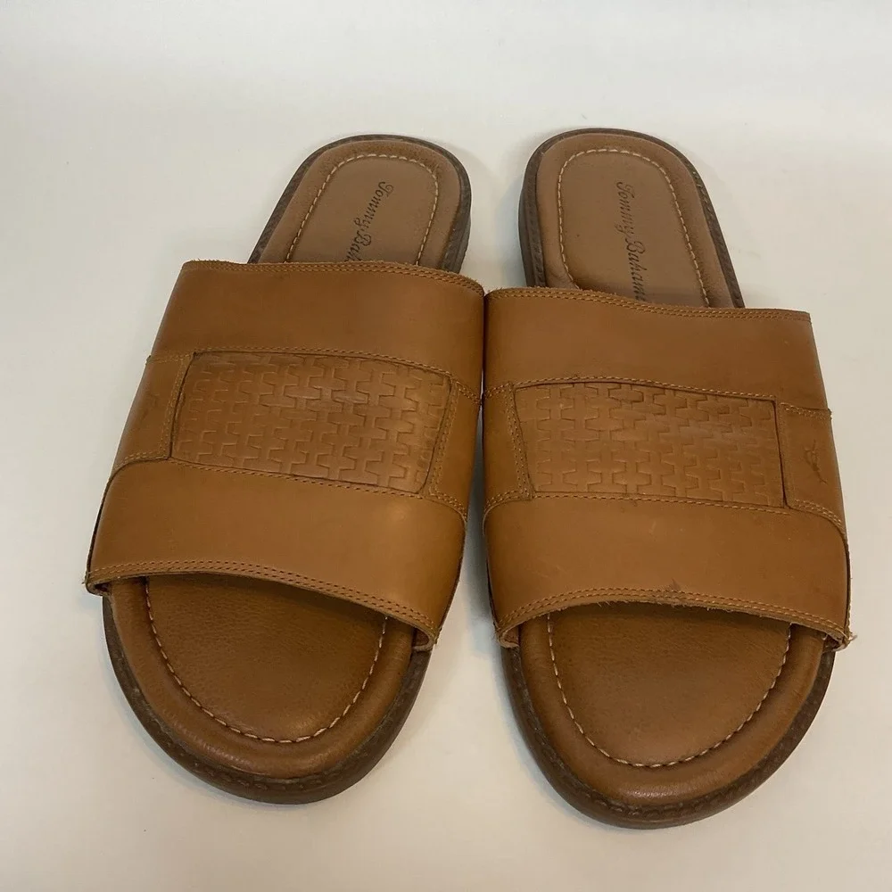 Tommy Bahama‎ Gennadi Palms Slide Sandals Men's Sz 11 Brown Textured Leather